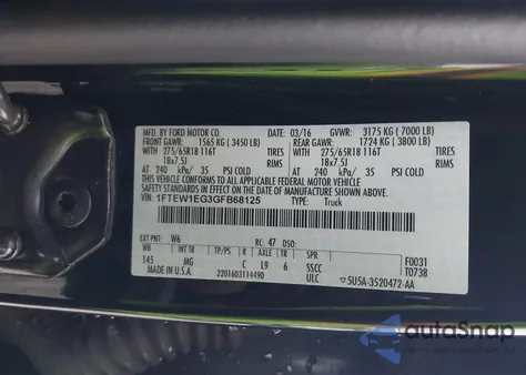 2016 Ford F-150 Xlt z USA, uszkodzony, nr VIN 1FTEW1EG3GFB68125